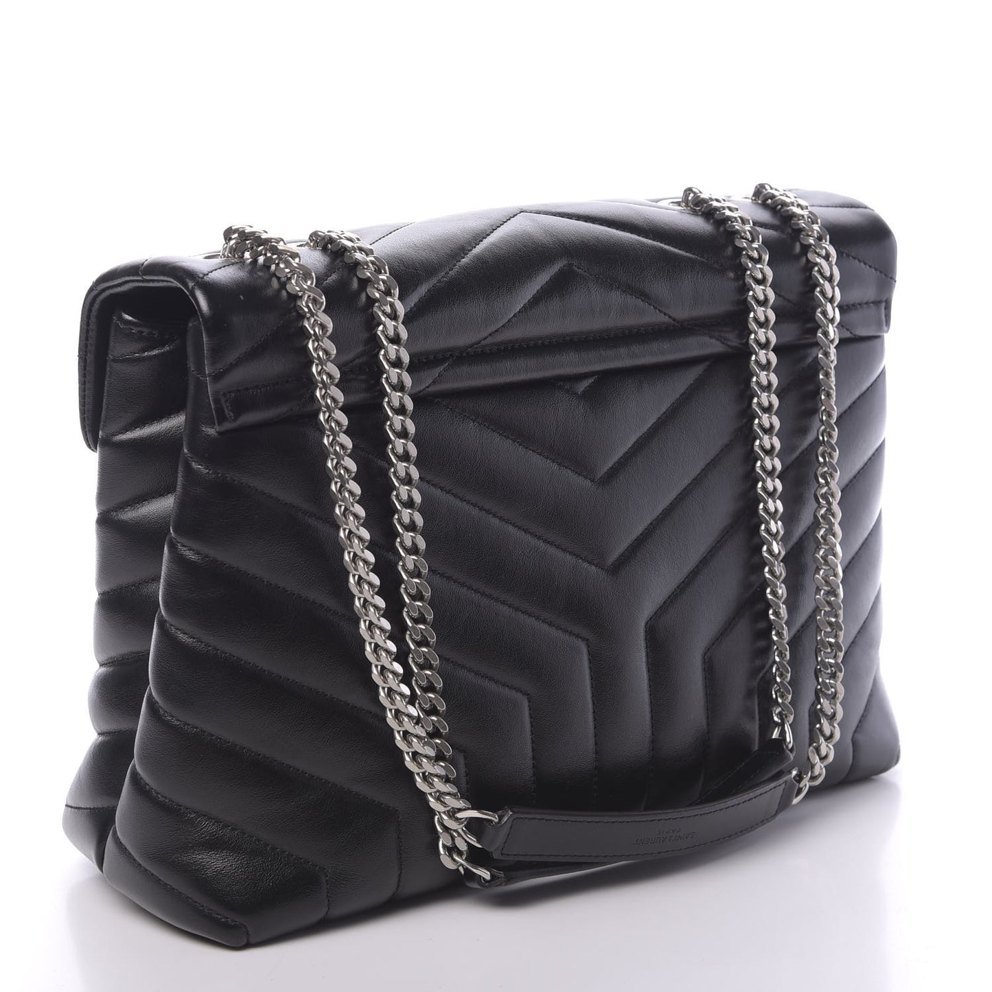 Calfskin Y Quilted Monogram Medium Loulou Chain Satchel Black