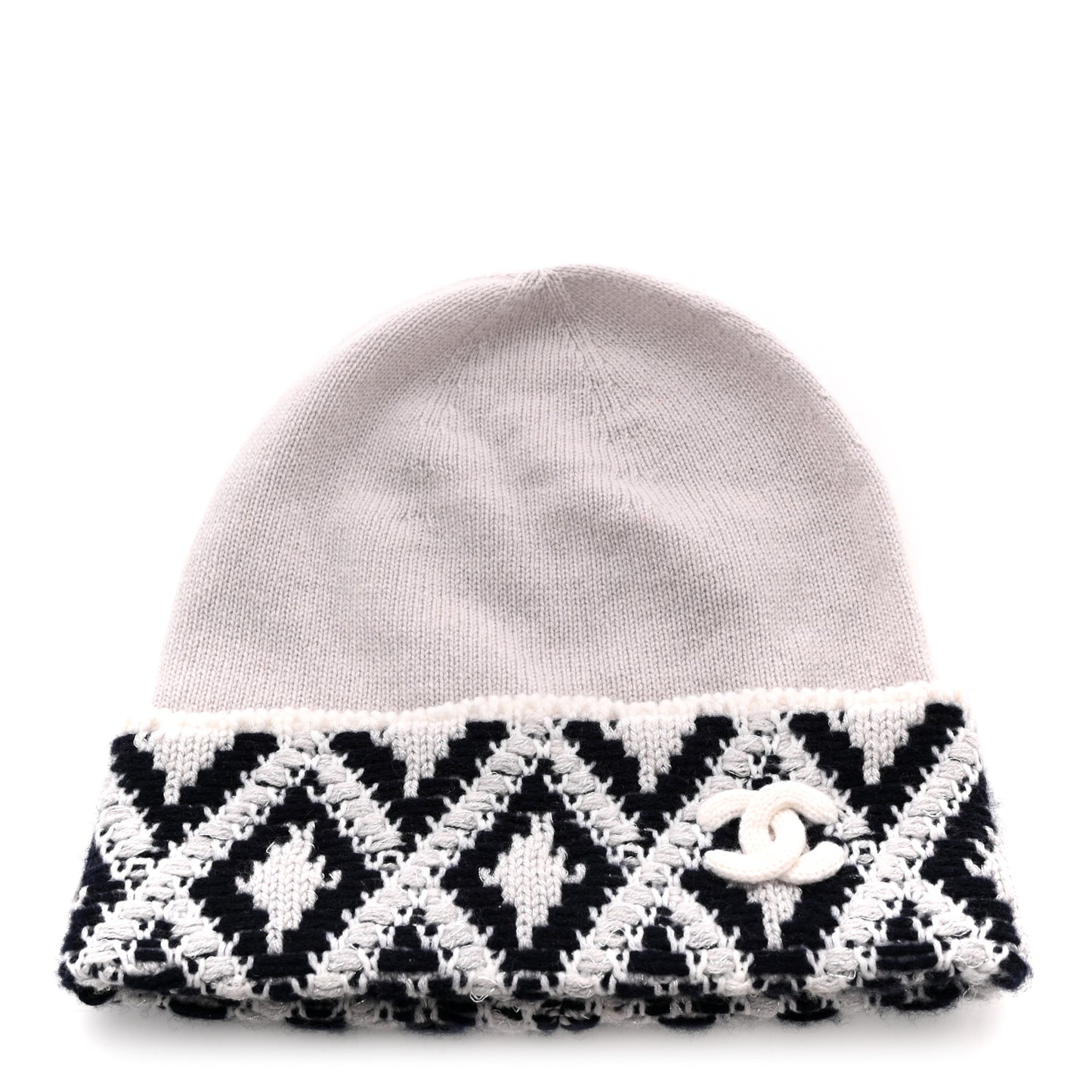 Cashmere Blend CC Beanie Hat White Navy Blue