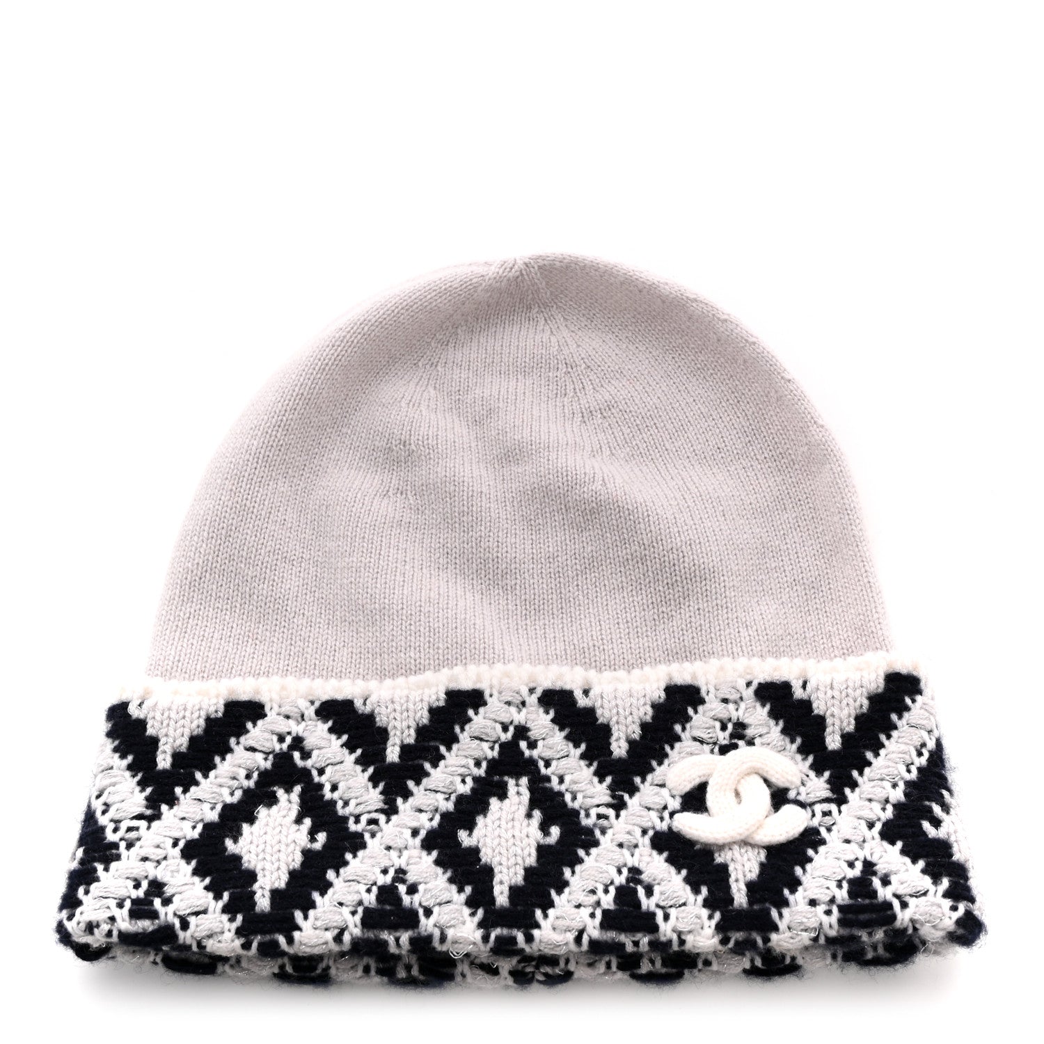 Chanel Cashmere Blend CC Beanie Hat White Navy Blue 1 of 6