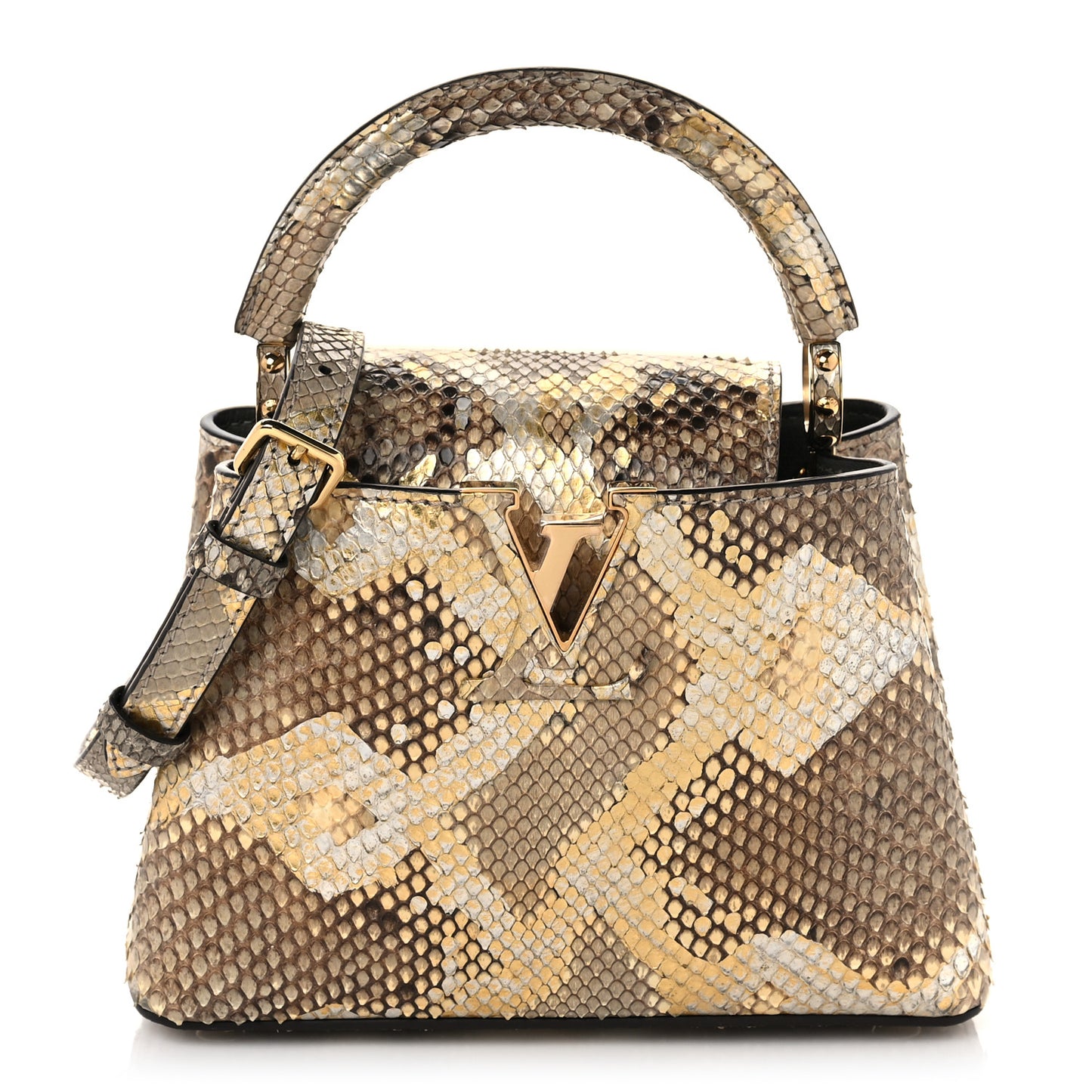 Metallic Python Capucines Mini Gold Silver