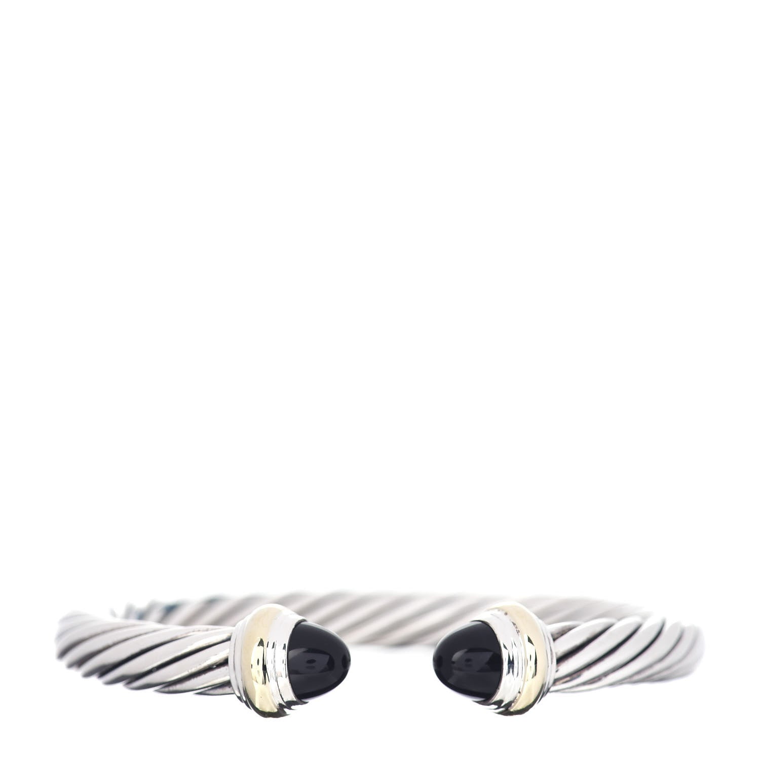 David Yurman Sterling Silver 14K Yellow Gold Black Onyx 7mm Cable Classics Bracelet 1 of 4