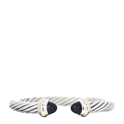 David Yurman Sterling Silver 14K Yellow Gold Black Onyx 7mm Cable Classics Bracelet 1 of 4