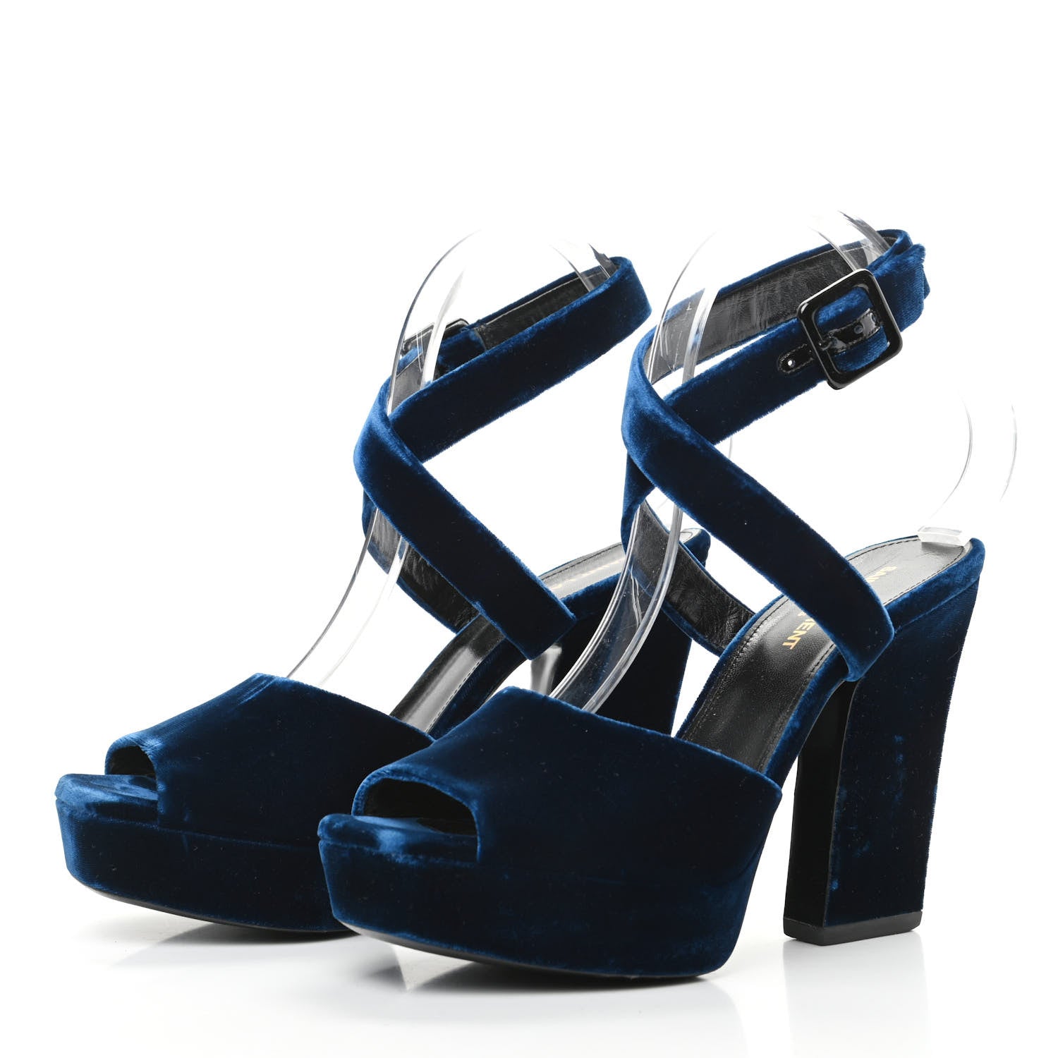 Saint Laurent Velvet Debbie Platform Sandal 39.5 Blue 3 of 9
