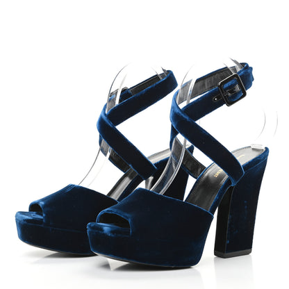 Saint Laurent Velvet Debbie Platform Sandal 39.5 Blue 3 of 9