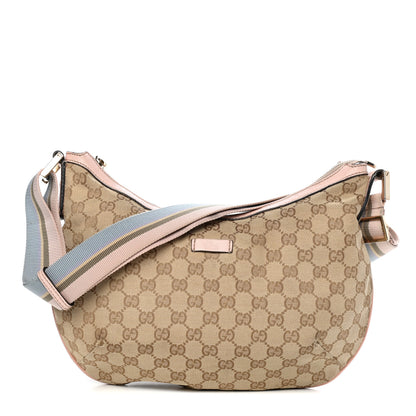 Gucci Monogram Web Medium Half Moon Hobo Blue Pink 1 of 15