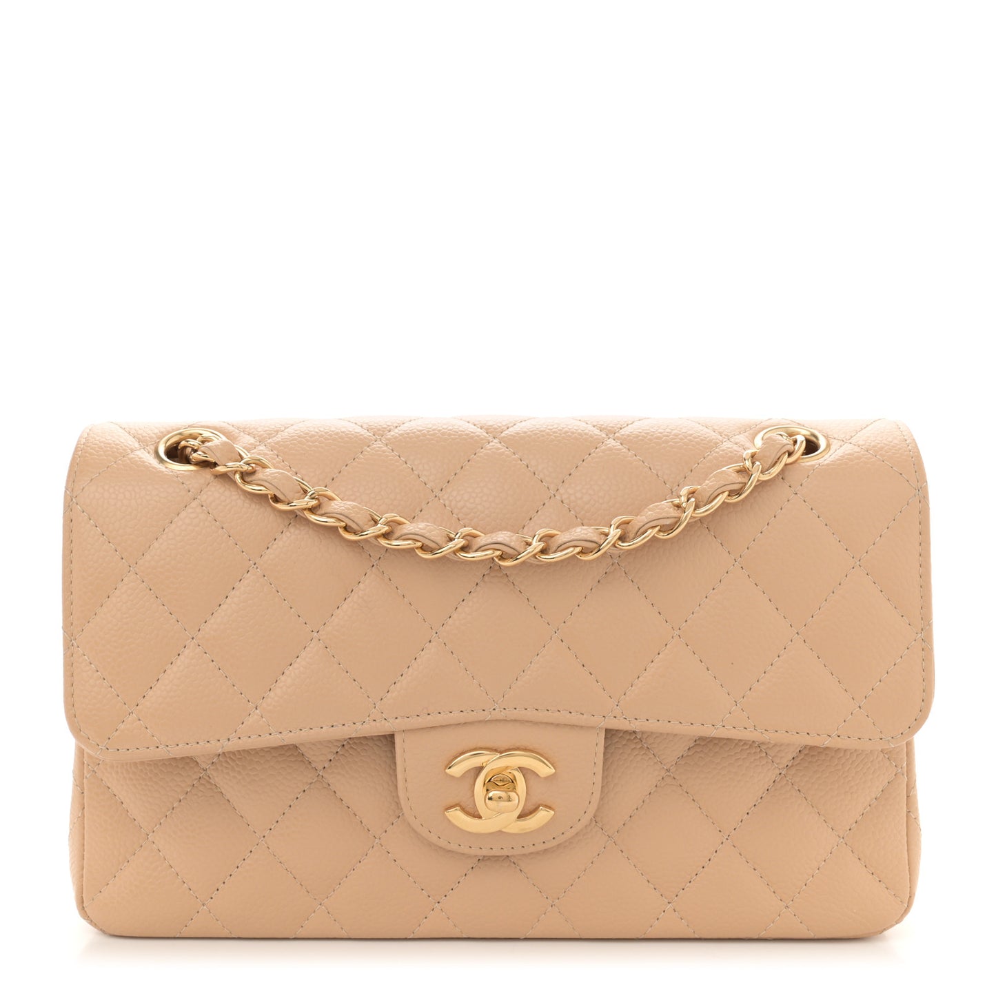 Caviar Quilted Small Double Flap Beige