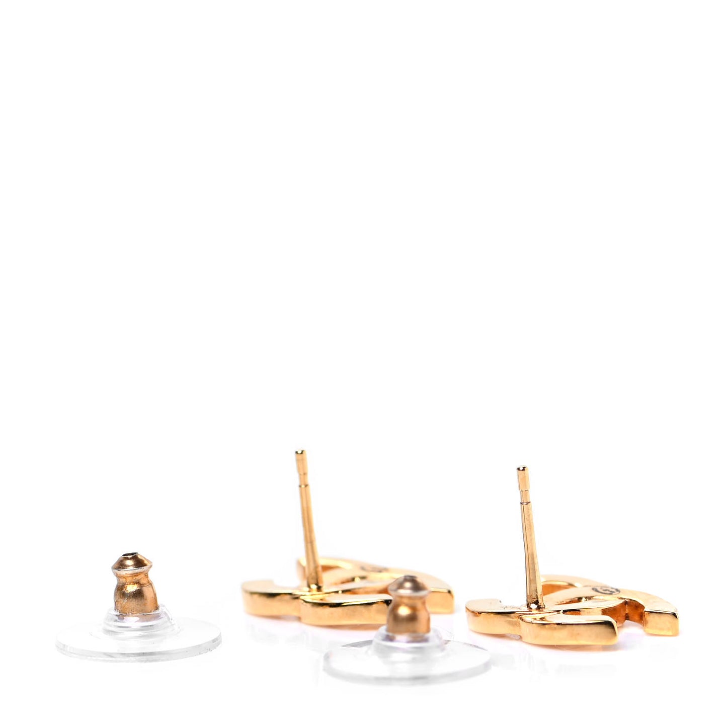 Metal CC Paris Button Stud Earrings Gold