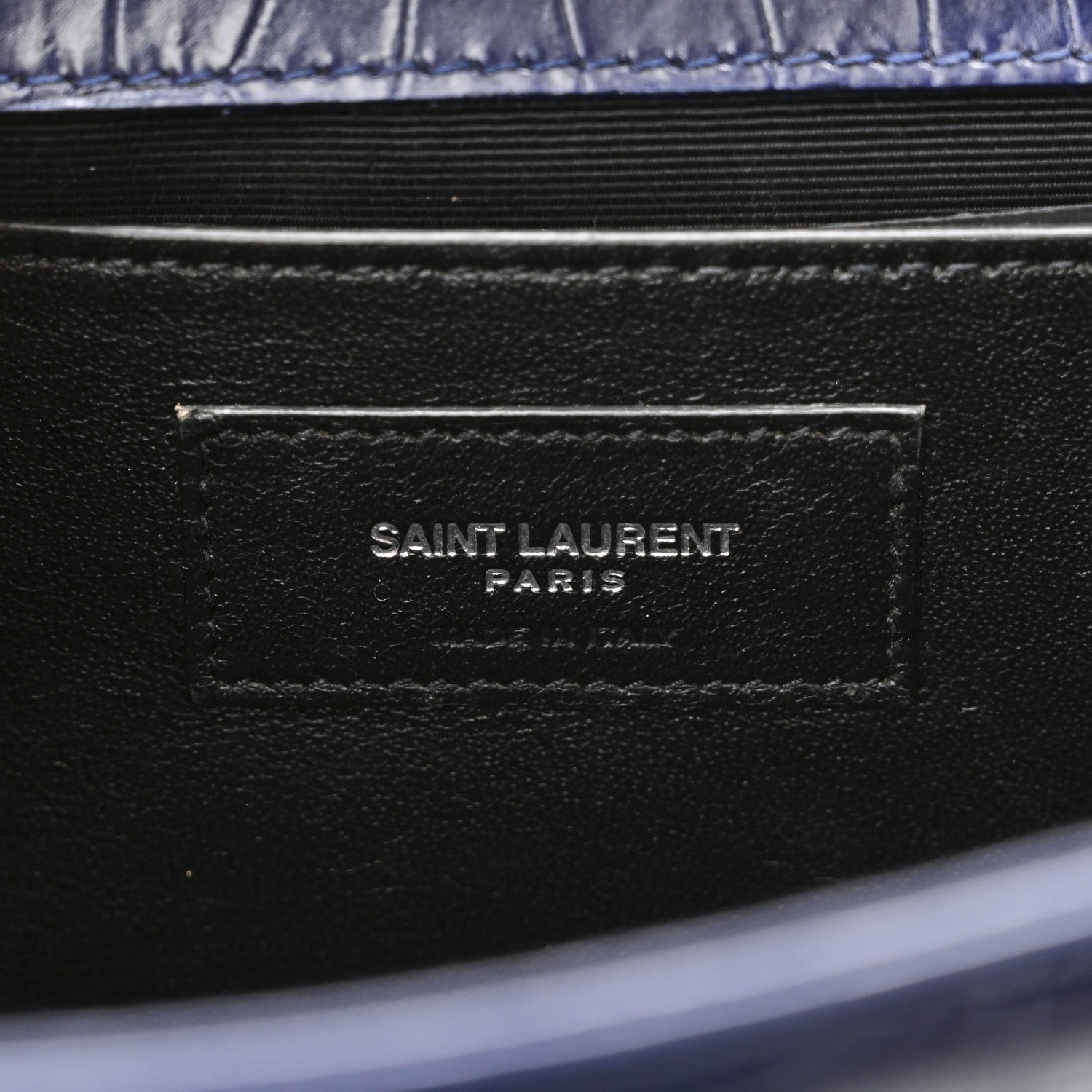 Saint Laurent Calfskin Crocodile Embossed Medium Classic Monogram Kate Tassel Satchel Deep Marine 6 of 9