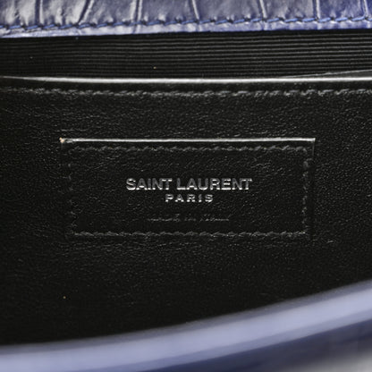 Saint Laurent Calfskin Crocodile Embossed Medium Classic Monogram Kate Tassel Satchel Deep Marine 6 of 9
