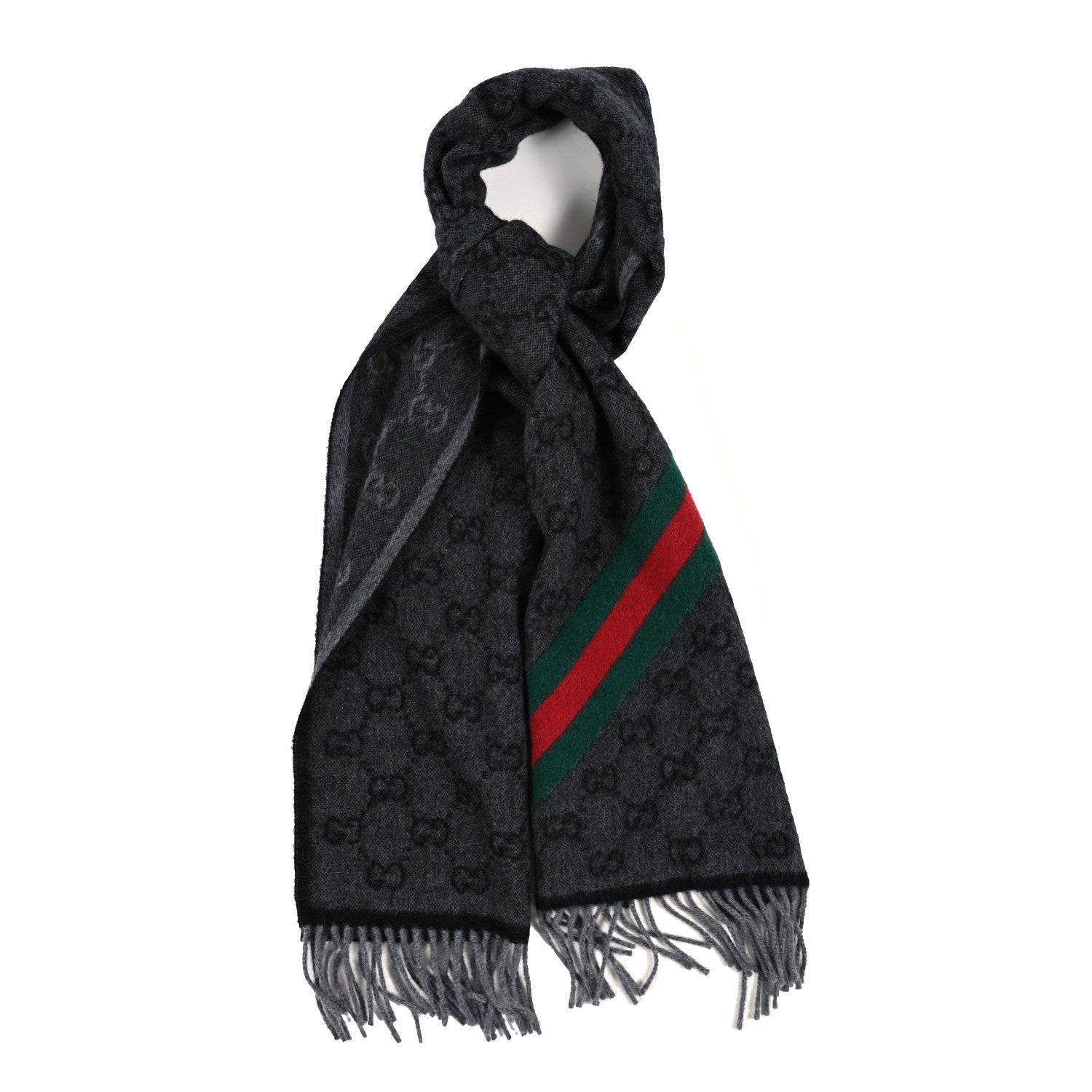 Gucci Wool Alpaca Monogram Web New Nikky Scarf Grey 1 of 3