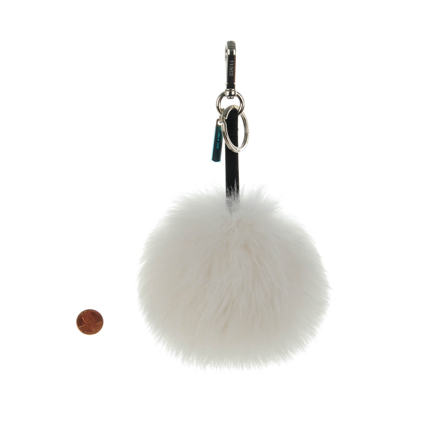 Fox Fur Vitello Flamingo Smile Pom Pom Bag Charm White Black