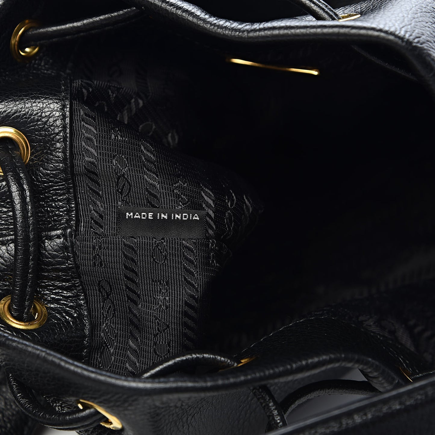 Glace Calfskin Embossed Bucket Bag Black
