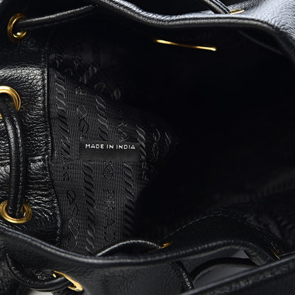 Prada Glace Calfskin Embossed Bucket Bag Black 7 of 10
