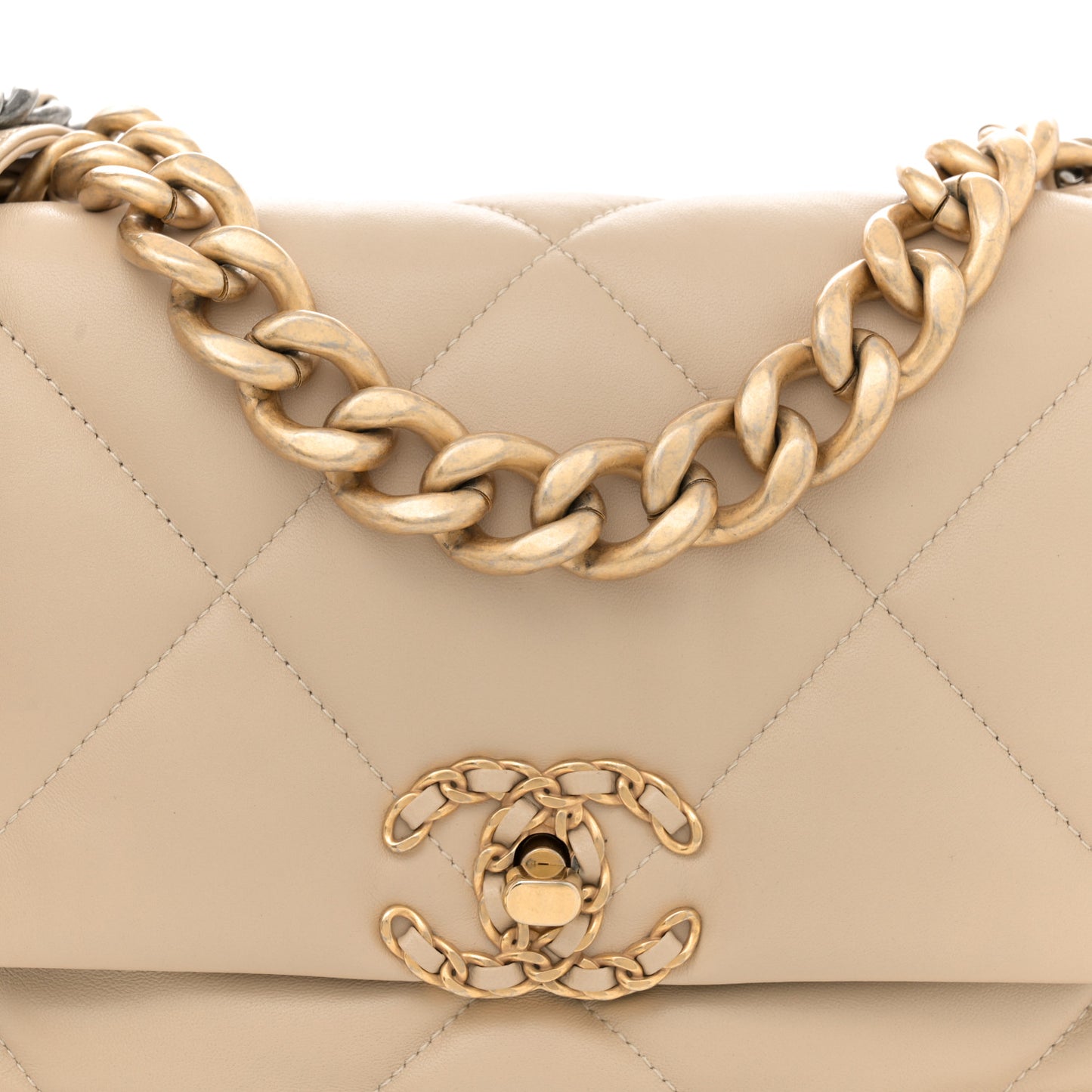 Lambskin Quilted Large Chanel 19 Flap Beige