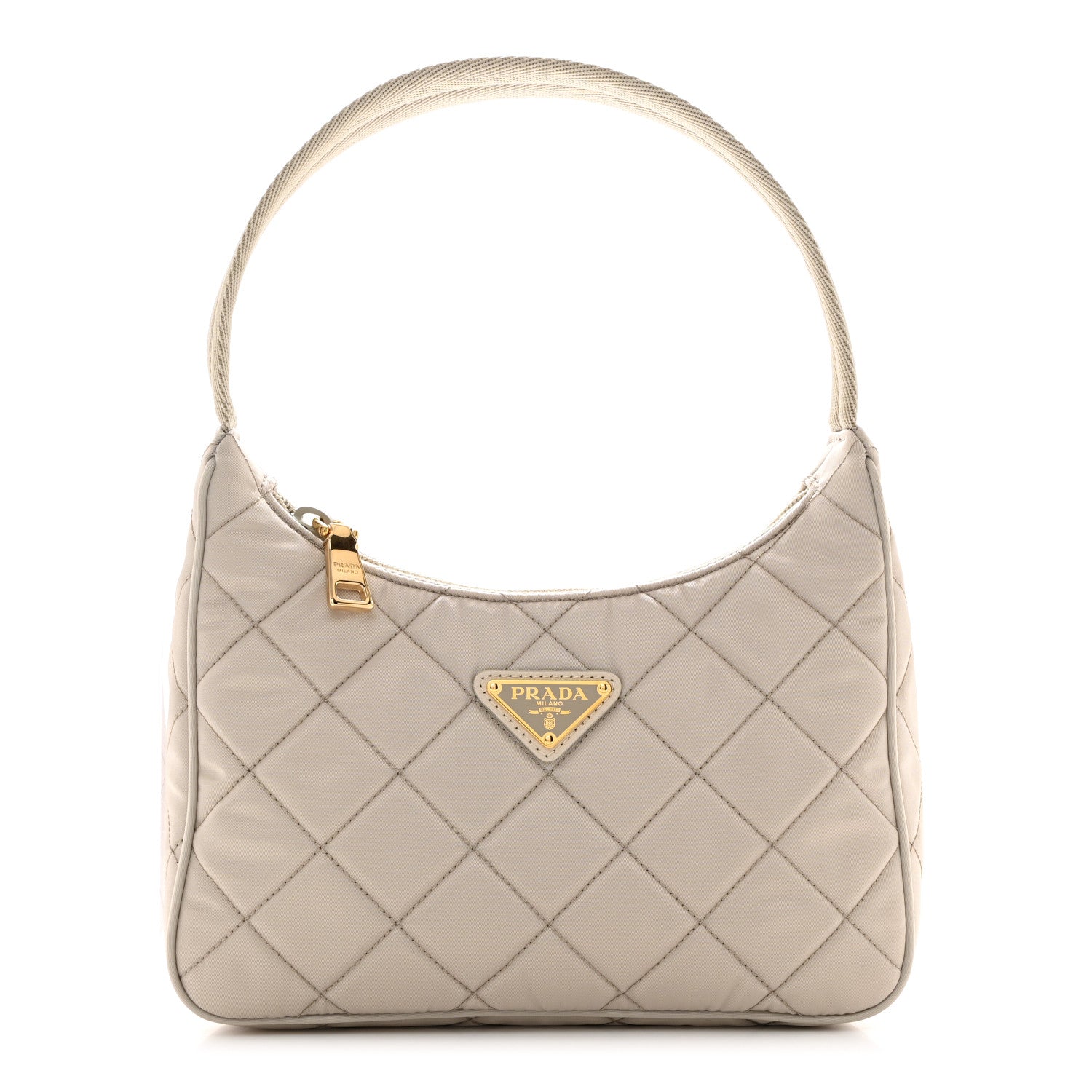 Prada Tessuto Nylon Stitched Shoulder Bag Pomice 1 of 10