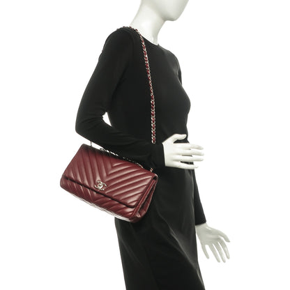 Chanel Lambskin Surpique Chevron Medium Single Flap Dark Red 2 of 9
