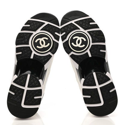 Chanel Mesh Suede Calfskin Grained Calfskin Womens CC Sneakers 39 White Black 5 of 8