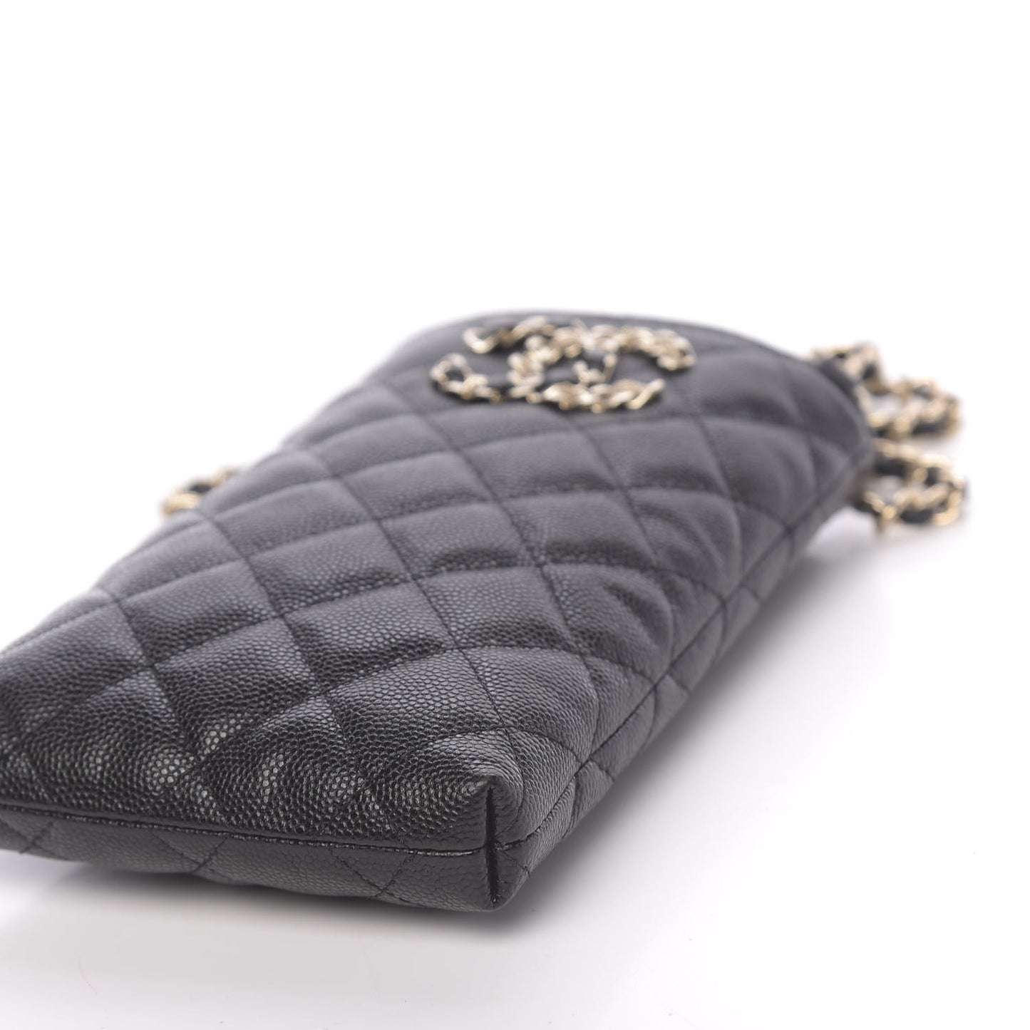 Caviar Quilted French New Wave Phone Holder With Chain Black