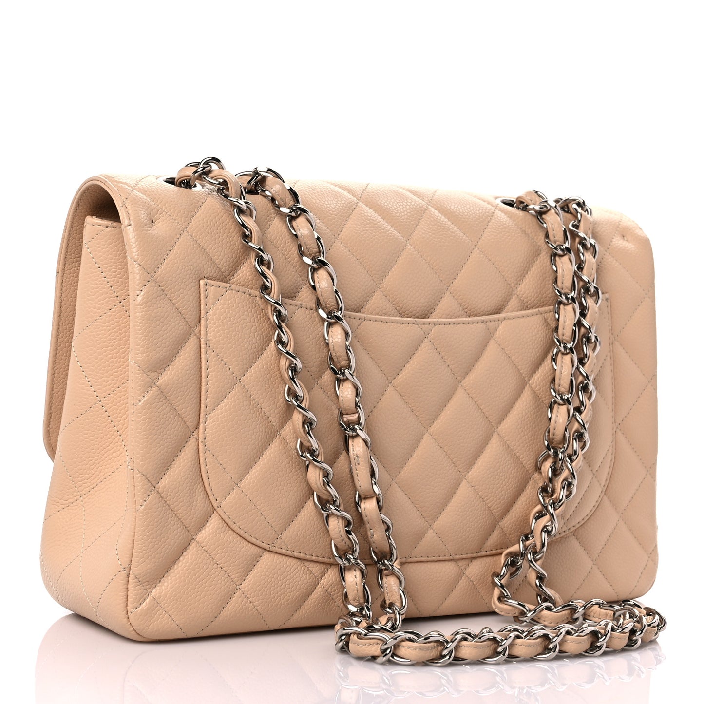 Caviar Quilted Jumbo Single Flap Beige