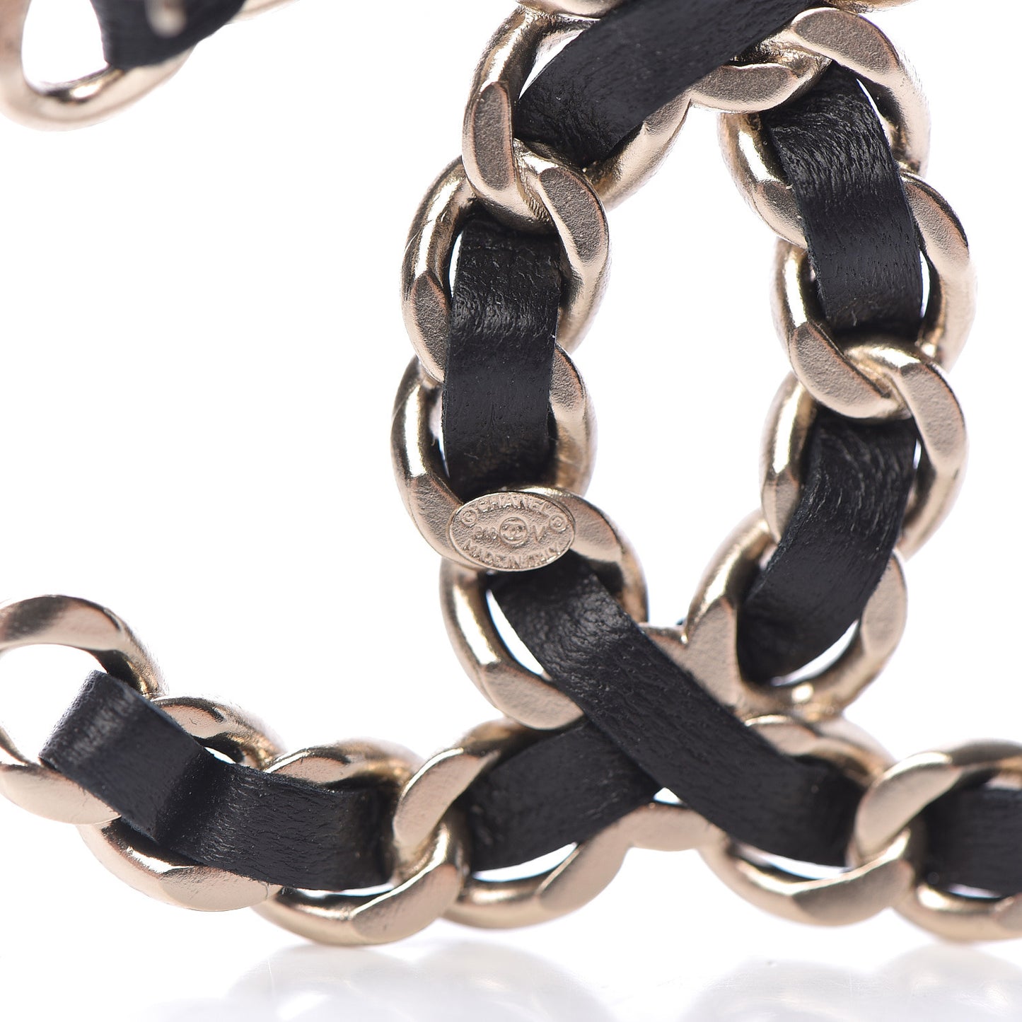 Lambskin Chain CC Brooch Black Gold