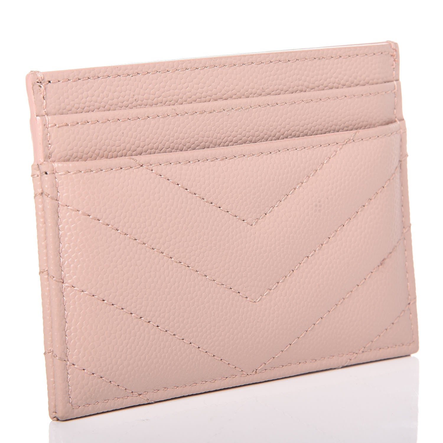 Saint Laurent Grain De Poudre Matelasse Chevron Monogram Credit Card Case Pale Blush 3 of 7