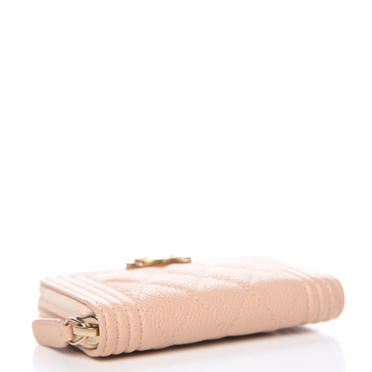 Caviar Quilted Boy Zip Around Coin Purse Wallet Beige Clair