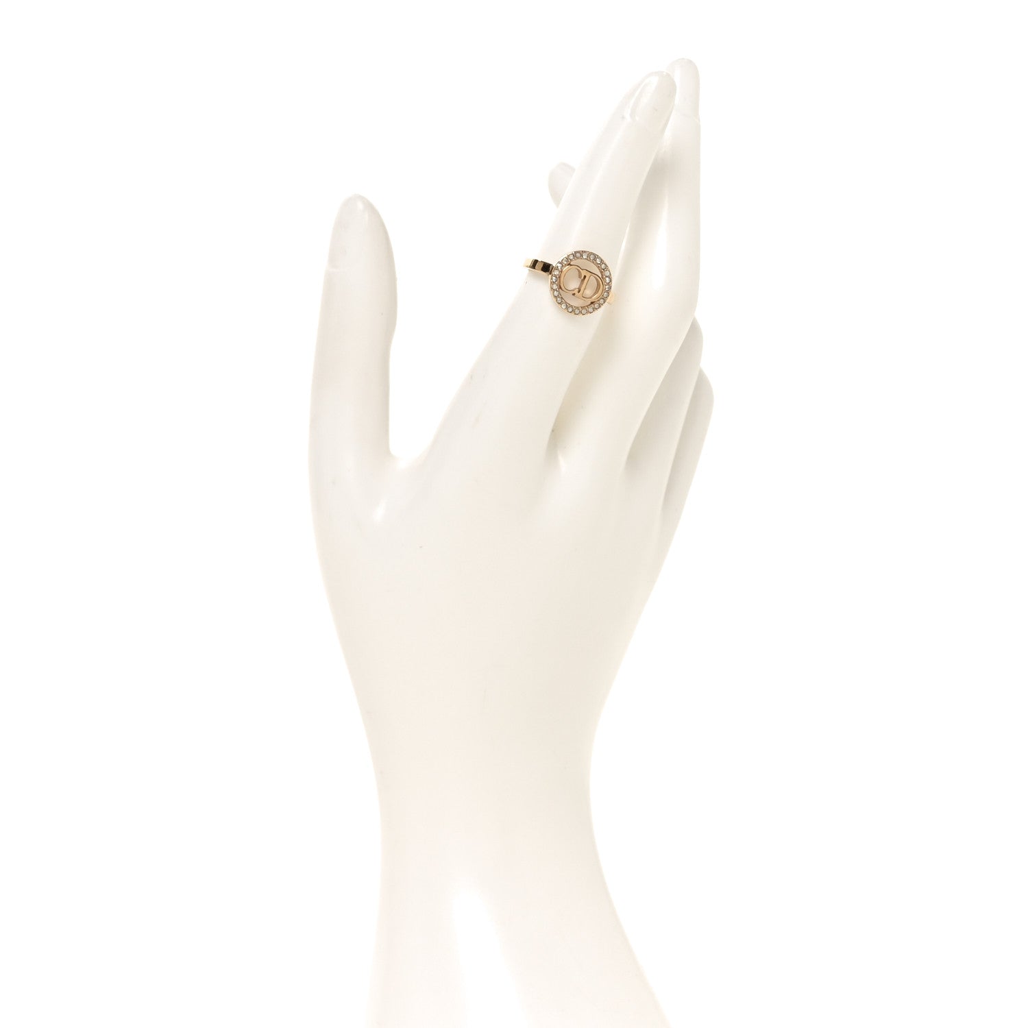Christian Dior Metal Crystal Round CD Ring M 50 5.25 Gold 2 of 5