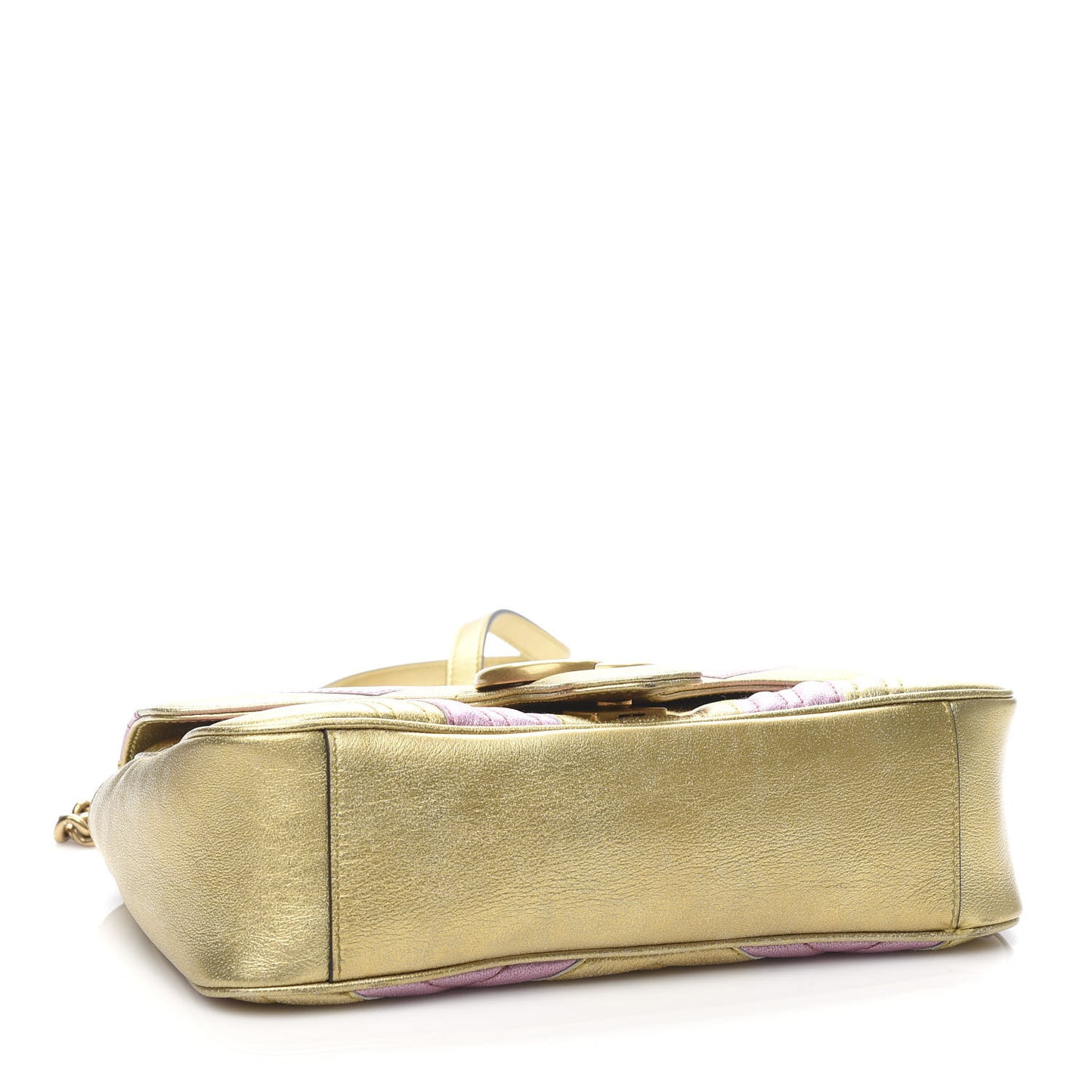 Metallic Calfskin Matelasse Small GG Marmont Shoulder Bag Gold Pink