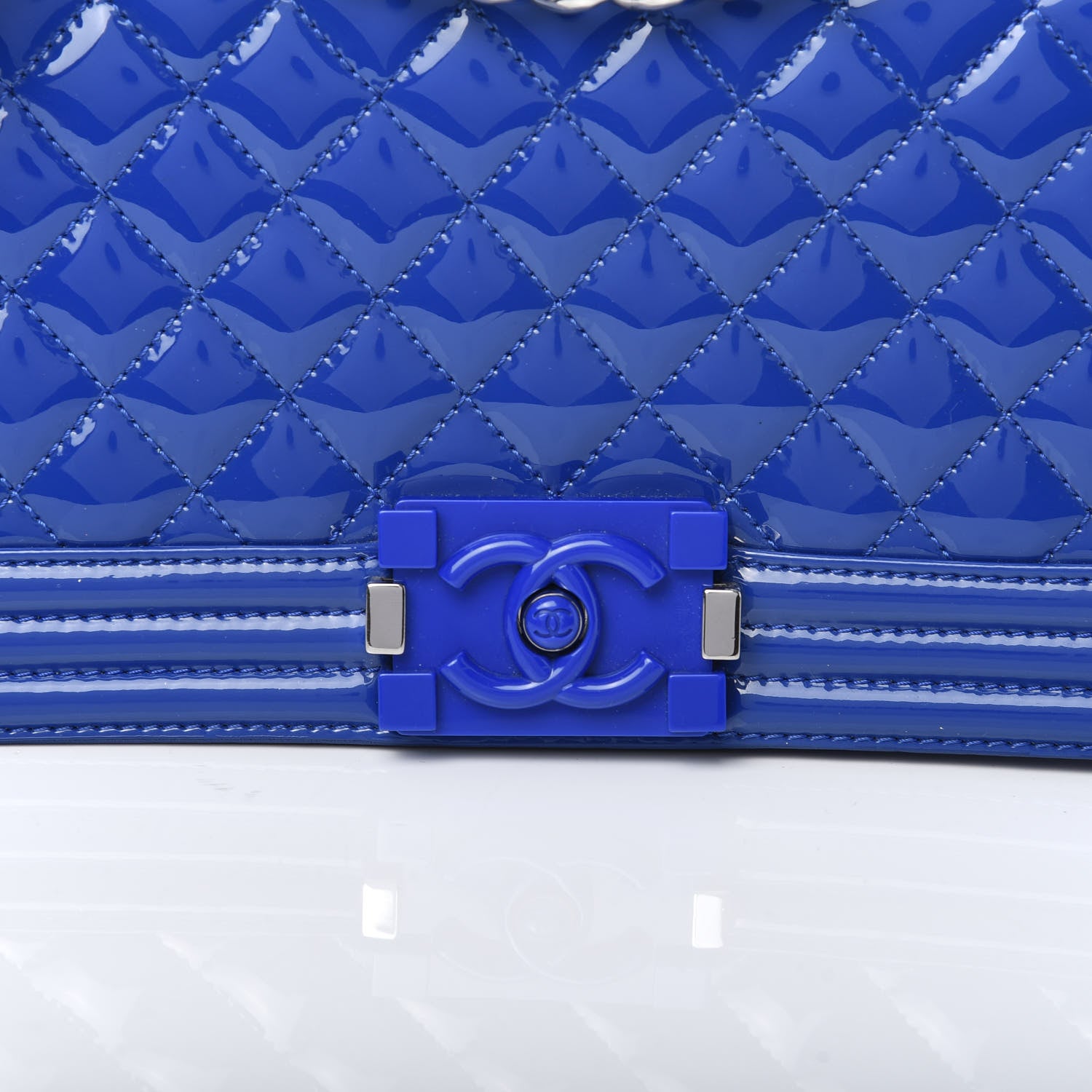 Chanel Patent Calfskin Quilted Medium Plexiglass Boy Flap Blue 10 of 10