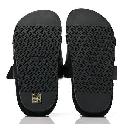 Hermes Calfskin Woolskin Womens Chypre Sandals 39 Black 5 of 8