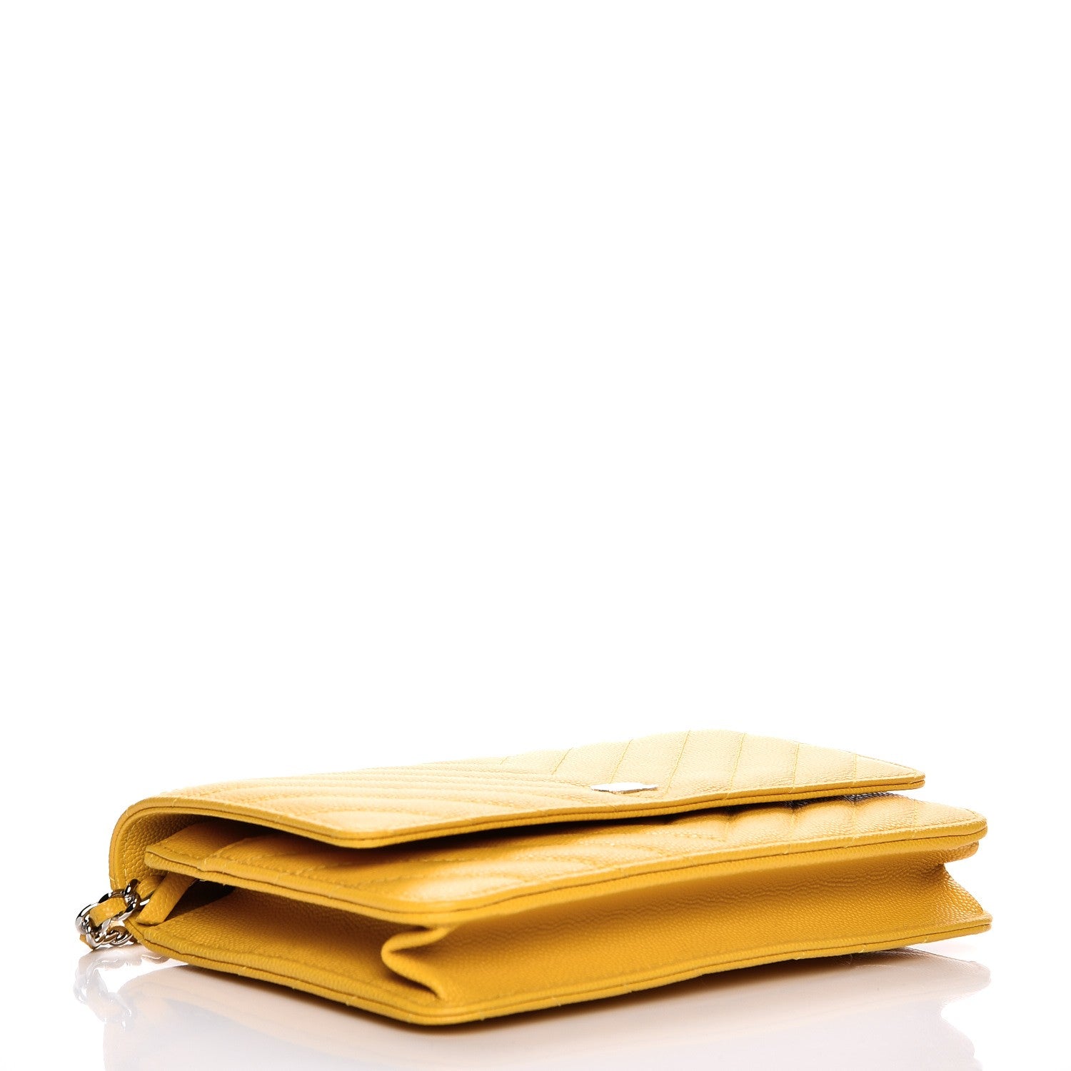 Chanel Caviar Chevron Quilted Wallet On Chain WOC Yellow 4 of 9