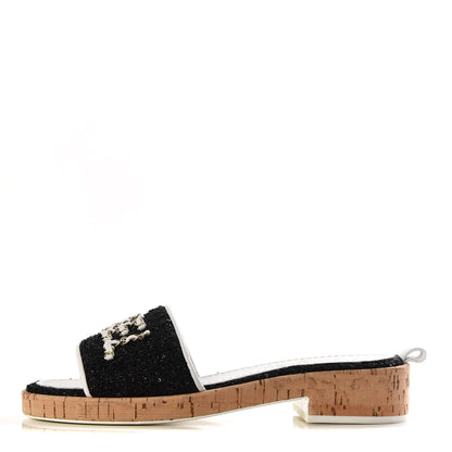 Chanel Tweed Lambskin Logo Mules 39.5 Black 1 of 9