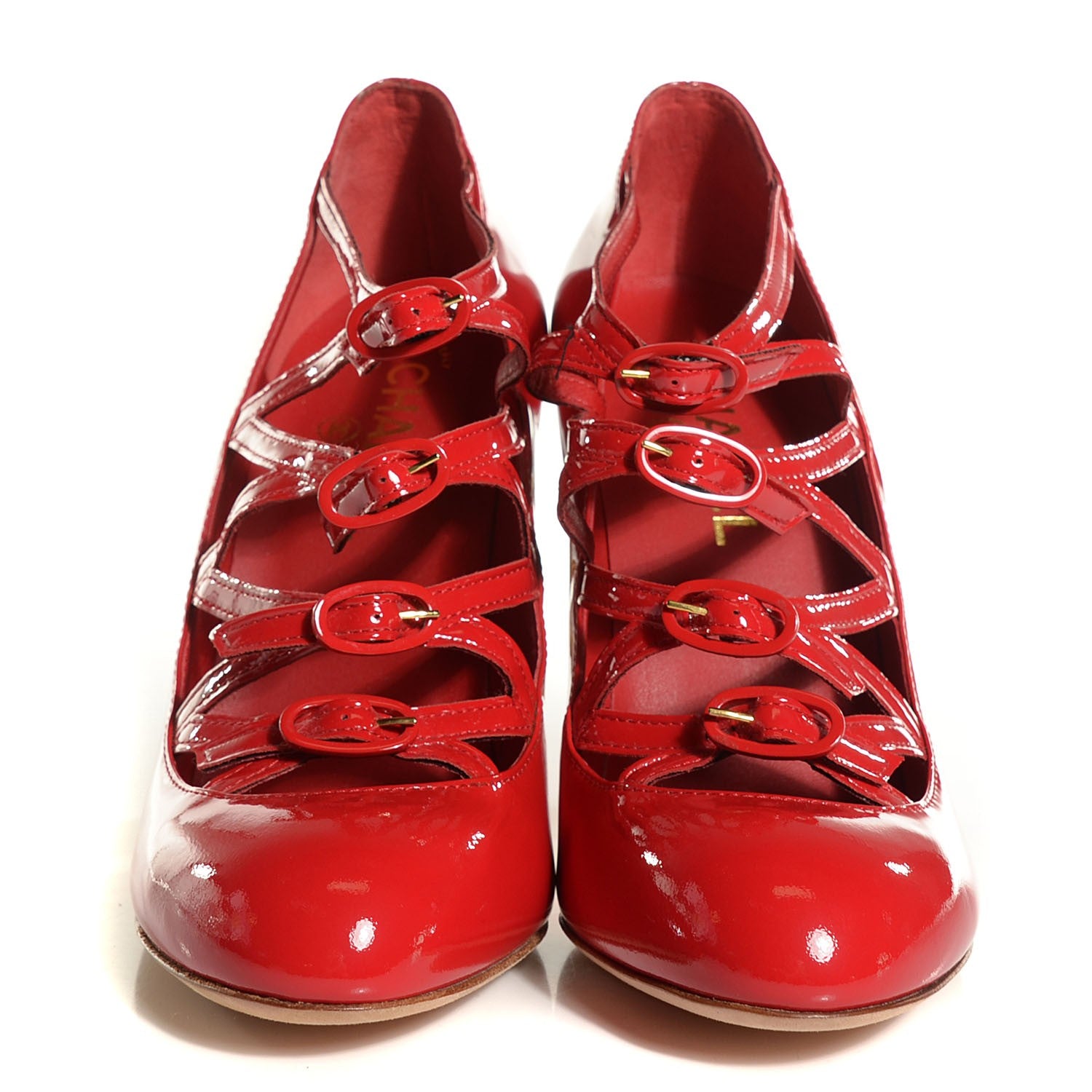 Chanel Patent Calfskin Quilted Pumps 38.5 Red Gold 2 of 7