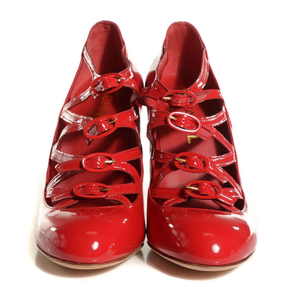 Chanel Patent Calfskin Quilted Pumps 38.5 Red Gold 2 of 7
