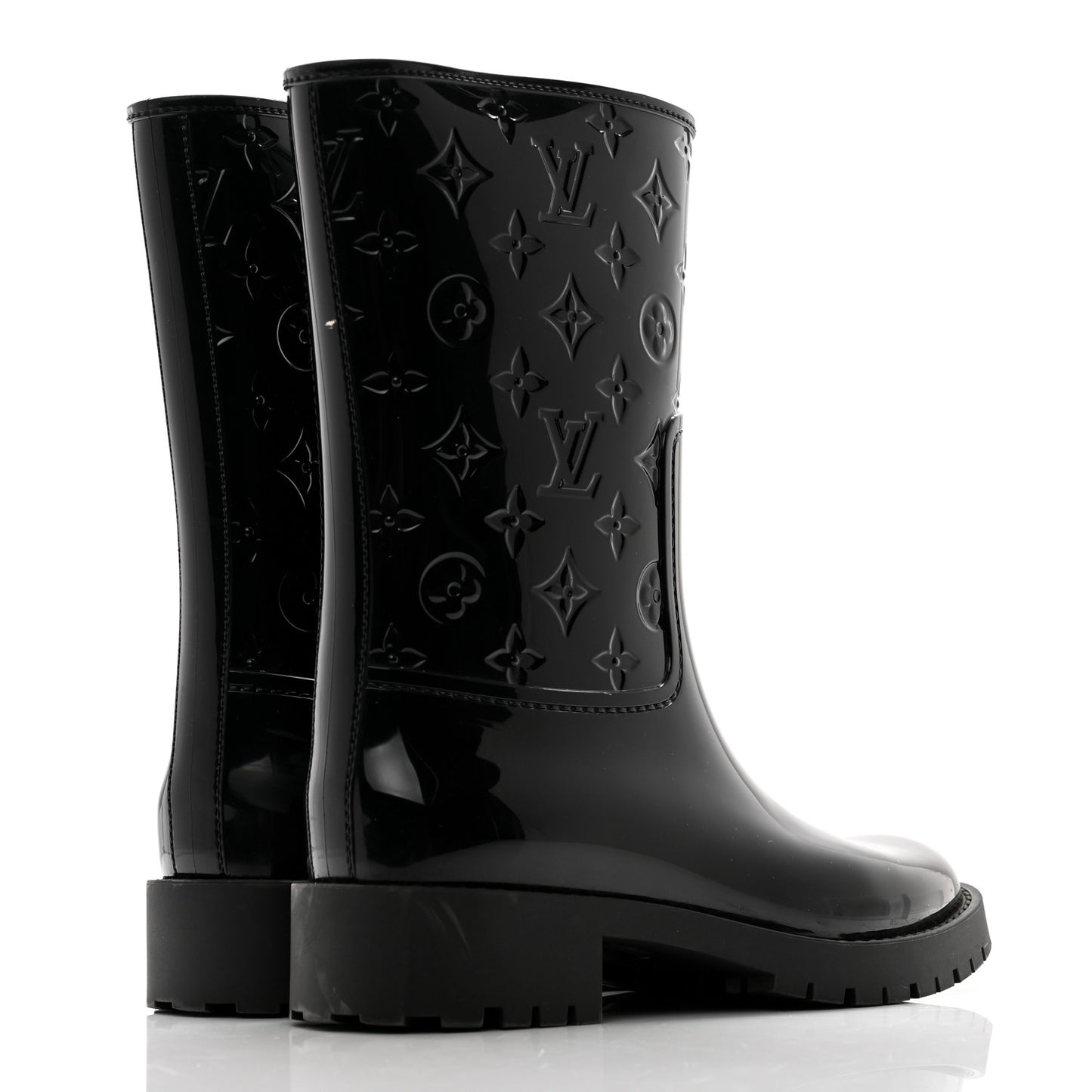 Rubber Embossed Monogram Drops Flat Half Boots 39 Black