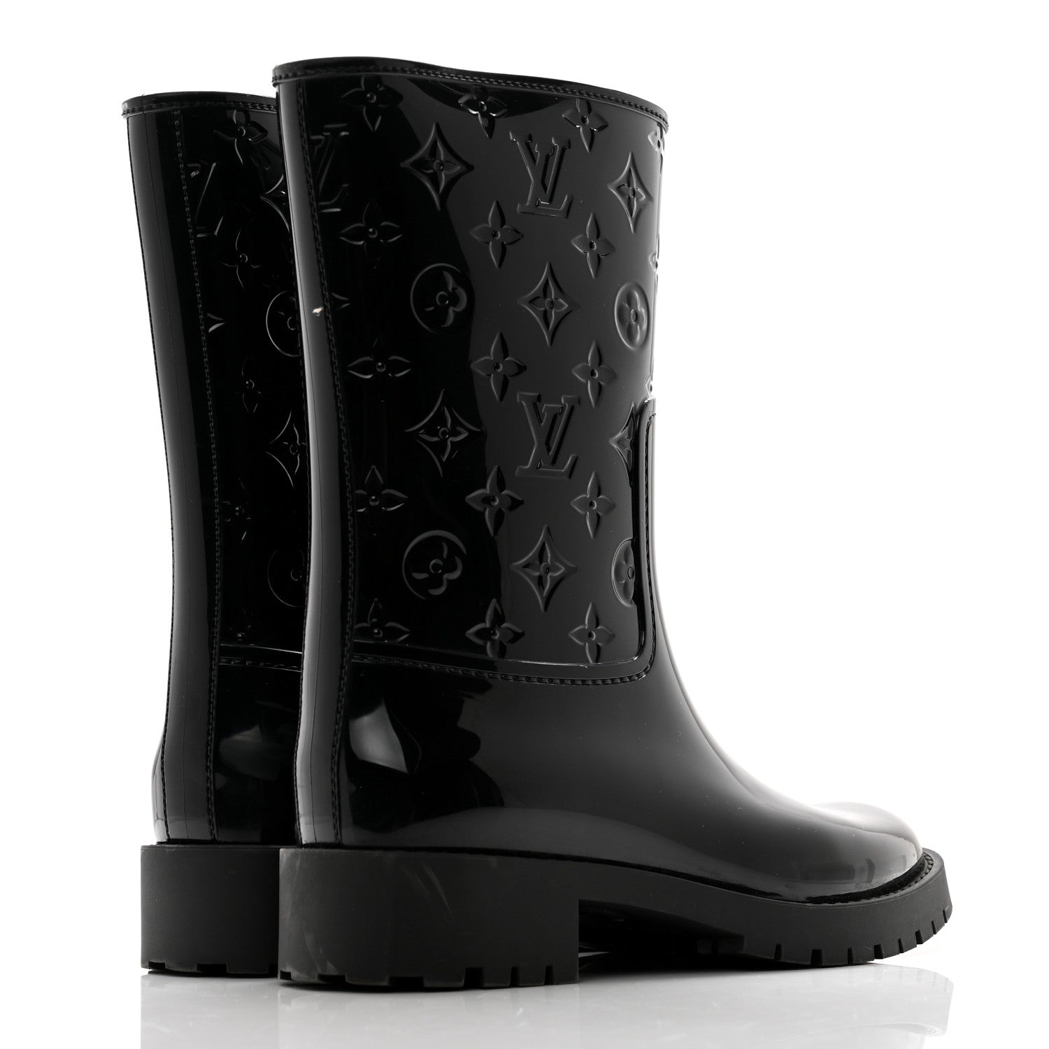 Louis Vuitton Rubber Embossed Monogram Drops Flat Half Boots 39 Black 4 of 10
