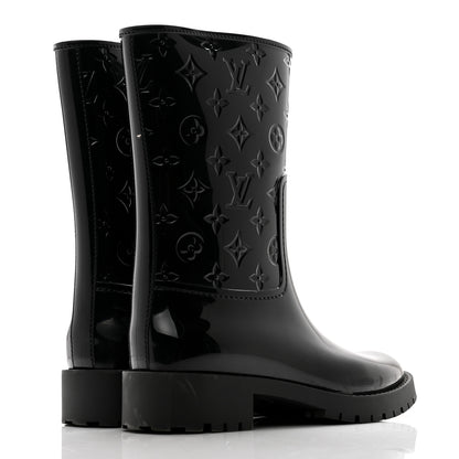 Louis Vuitton Rubber Embossed Monogram Drops Flat Half Boots 39 Black 4 of 10