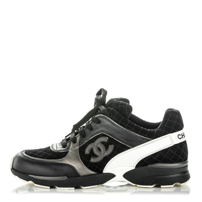 Chanel Suede Quilted CC Sneakers 40.5 Black White 1 of 7
