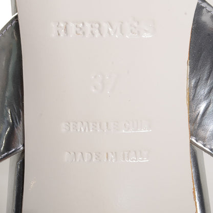 Hermes Laminated Calfskin Night 70 Slingback Sandals 37 Silver 4 of 5