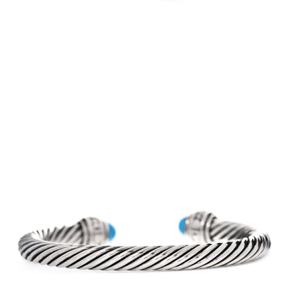David Yurman Sterling Silver Diamond Turquoise 7mm Cable Classics Bracelet 3 of 4