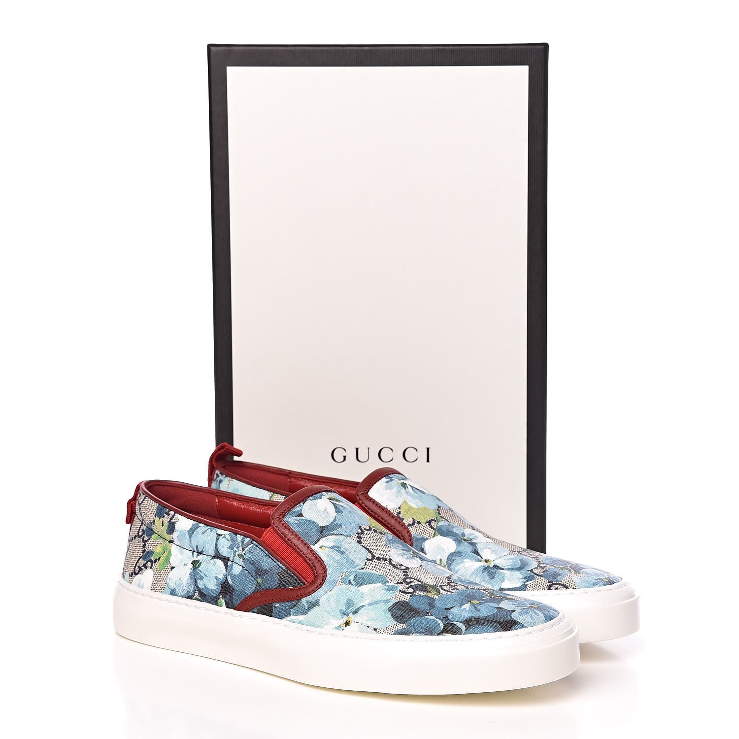 Gucci GG Supreme Monogram Blooms Womens Slip On Sneakers 37.5 Beige Blue Navy Red 9 of 9