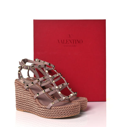 Valentino Garavani Calfskin Rockstud Ankle Strap Torchon Espadrille Caged 25/95mm Wedge Sandals 38 Poudre 8 of 8