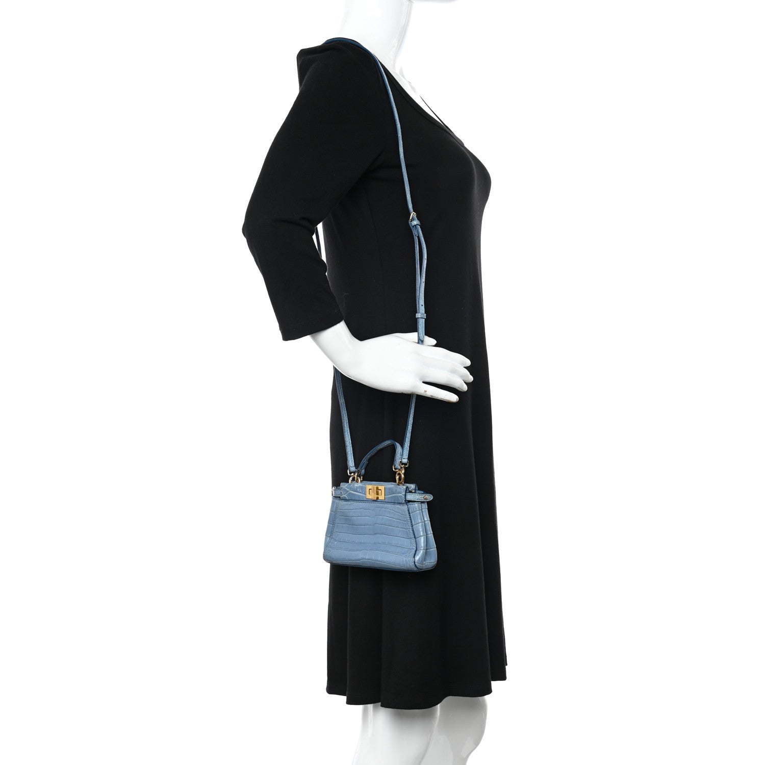 Fendi Shiny Crocodile Shiny Nappa Micro Peekaboo Iconic Satchel Blue 2 of 11