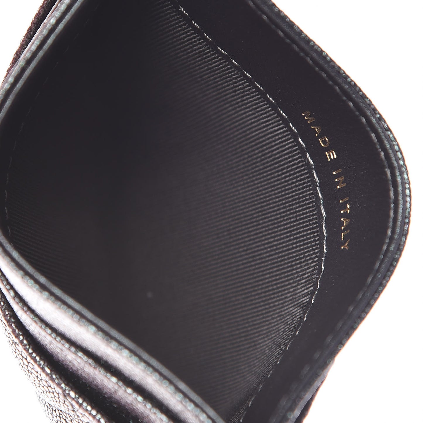 Iridescent Caviar Quilted Card Holder Black