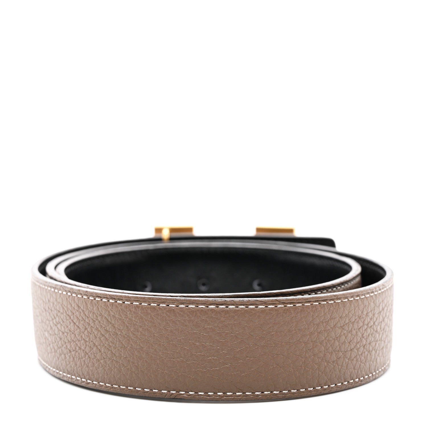 Hermes Box Togo 32mm H Belt 85 Black Etoupe 2 of 5