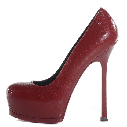 Saint Laurent Calfskin Crocodile Embossed Tribute Two 105 Platform Pumps 36.5 Rouge Orient 1 of 7