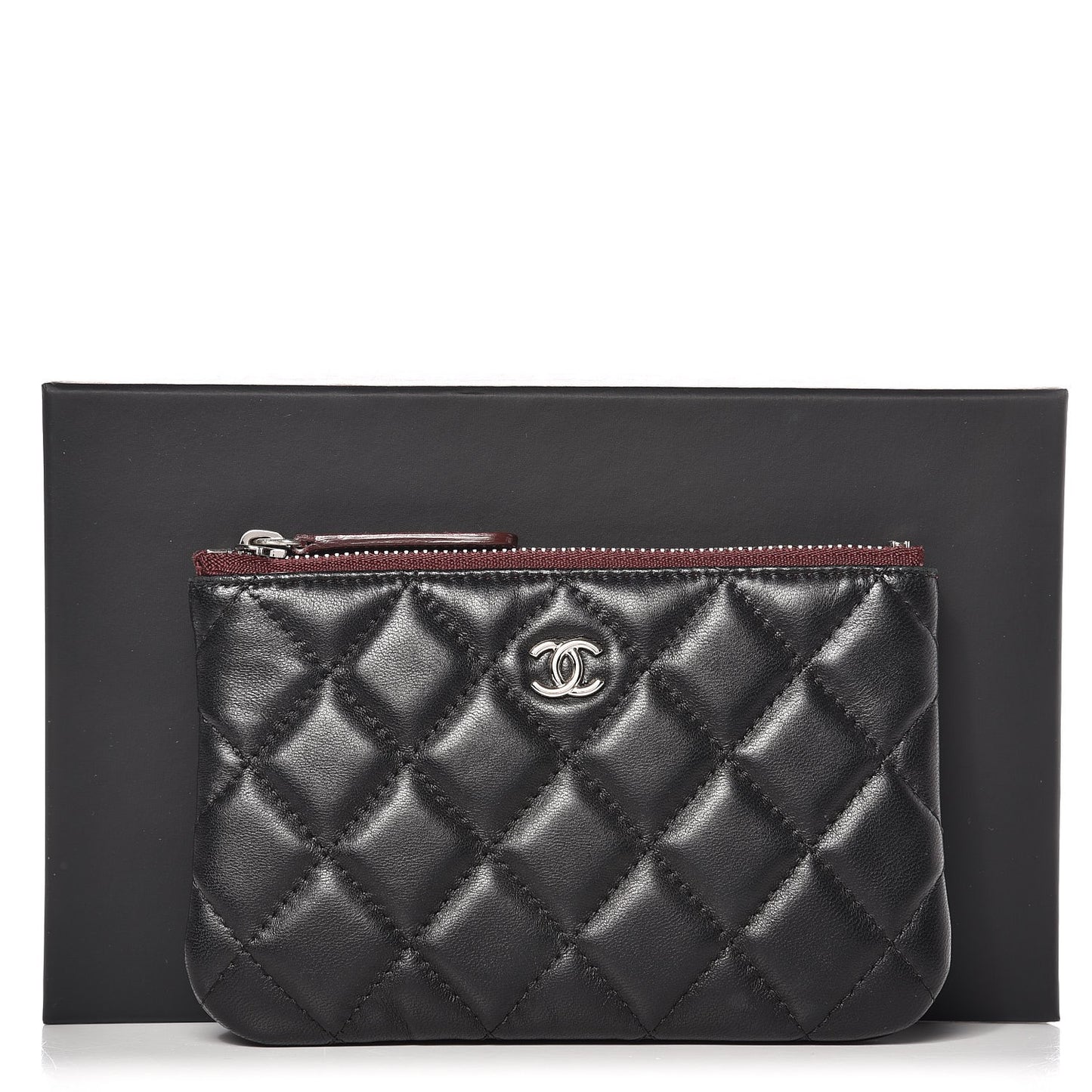 Lambskin Quilted Small Cosmetic Case Black