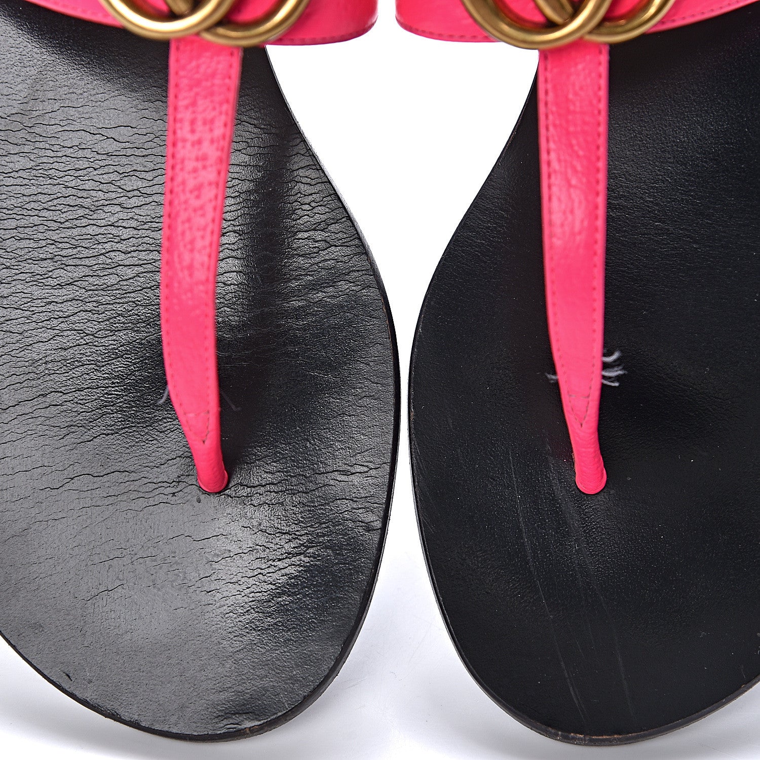 Gucci Calfskin GG Marmont Thong Sandals 38 Fuxia Fluo 18 of 20