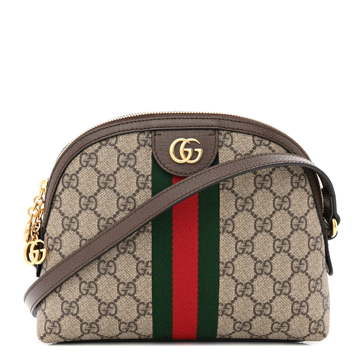 GG Supreme Monogram Textured Dollar Calfskin Web Small Ophidia Dome Shoulder Bag Beige Ebony New Acero