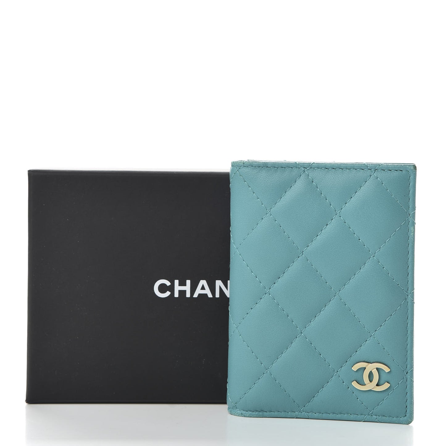 Lambskin Quilted Card Holder Wallet Turquoise